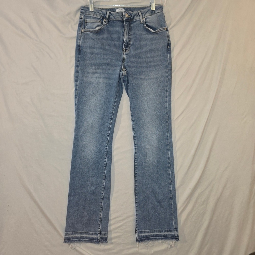 Forever 21 Premium Straight Leg Jeans 30x30 Womens Blue Raw Hem High Rise Denim